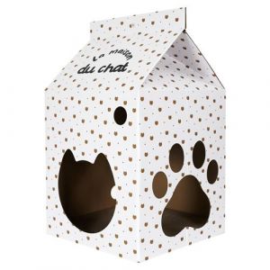Maison en Carton pour Chat H.55cm avec Fond Griffoir - DARIO - ALTOBUY