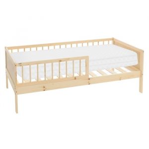 Ml-design - Lit d'enfant Simple avec Matelas 80x160 cm, Naturel, en Bois de Pin, avec Sommier &agrave; Lattes et Protection contre les Chutes, Cadre de Lit