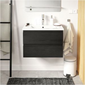 Meuble simple vasque 60cm SORRENTO décor chêne carbone +vasque +robinet chromé - Noir carbone