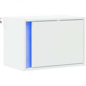 VidaXL Table de chevet murale avec lumi&egrave;res LED blanc, table de chevet flottante, support de t&eacute;l&eacute;phone, table de chevet &agrave; LED