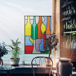 Plage Sticker &eacute;lectrostatique pour vitre, illustration de bouteilles muticolores, au style vitrail, 67 cm x 47 cm - Multicouleur