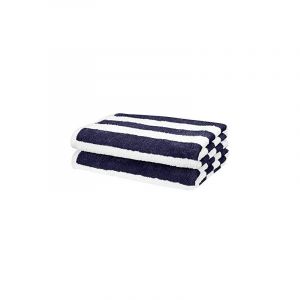Serviette de Plage 100% Coton - Drap de Plage épais, Doux et Ultra Absorbant - Marinière Bleu et Blanc - 180x100cm.