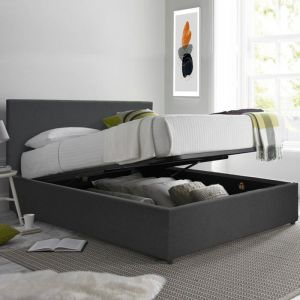Lit Prestige Gris - Design et moderne - Tissu et sommier à lattes en bois - 140 x 190 cm - Gris