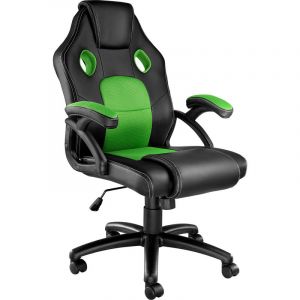 TecTake Chaise de Bureau Design Gamer Mike - Confortable - Hauteur R&eacute;glable - Inclinable - Pivotante - Noir Vert