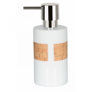 Spirella TUBE Distributeur de savon Porcelaine et Liège - 16x7x7 cm - Blanc