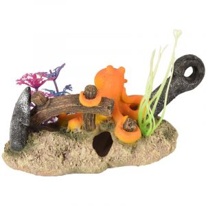 Flamingo LETO ancre + octopus. 16 x 8 x 9 cm. décoration pour aquarium.