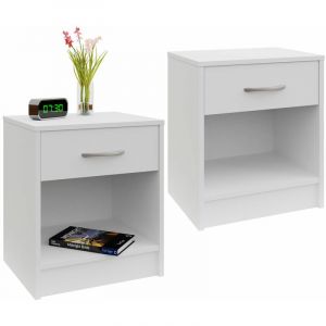 Deuba 2x Table de nuit 35 x 40 x 50 cm Blanc Table de chevet Meuble Chambre Bureau
