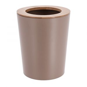 Tendance Poubelle de salle de bain 5L en m&eacute;tal Cappuccino avec couvercle en Bambou