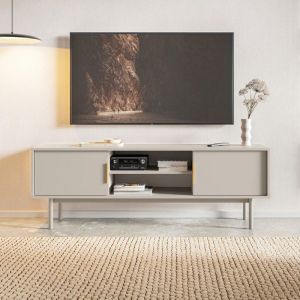 M&S Meuble tv 2 portes 2 niches 154x39x53,5 cm décor crème - ozzy