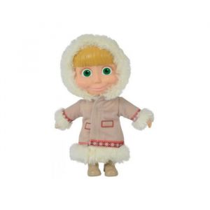 Simba Toys Set poupee masha manteau hivers 21 cm + 1 carte animaux - poup&eacute;e corps souple - licence masha et michka - jouet enfant