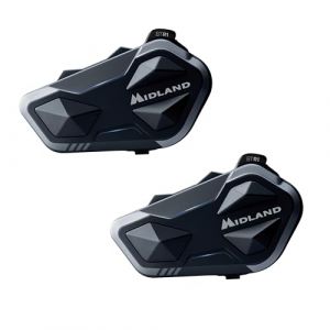 Midland Intercom Moto Duo pour 2 Casques BTR1, Écouteurs Bluetooth sans Fil Casque Moto Étanche IPX6 800m 4 Personnes Conference, Batterie 23H, Parallel Audio Connexion GPS/Musique Conforme ECE 22.06
