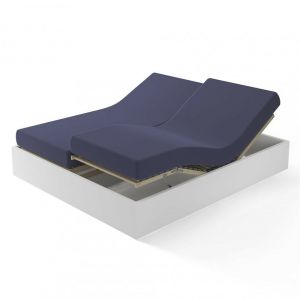 Drap-housse articulé satin de coton TERTIO- Bleu indigo