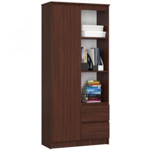 Abamihome - Bibliothèque de bureau akord R11 Wengé 80 cm 1 porte 2 tiroirs façade Wengé 7 étagères 80x35x180 cm
