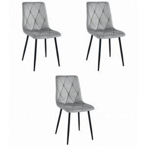Chaise LIBRA - velours gris argent&eacute; / pieds noirs x 3