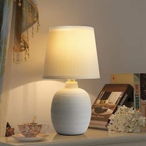 Lampe de Chevet, Lampe en Céramique, Corps Design Simple, Couleur Grise, Abat-jour en Tissu Gris, Douille E14 Lampes de Chevet(ampoule non fournie) H31cm