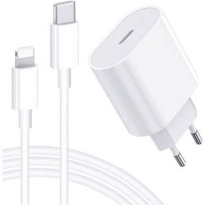 Chargeur Rapide 20w + Cable Long Lightning 2 Mètres - Usb-C Blanc Compatible Iphone 14 - 13 - 12 - 11 - X - Xs - Max - X - Pro - 8 - 7 - 6 - Se - 5 - Chargeur Rapide - Straße Tech
