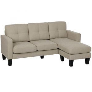 Homcom Canapé d'angle 3 places réversible dossier effet capitonné tissu beige