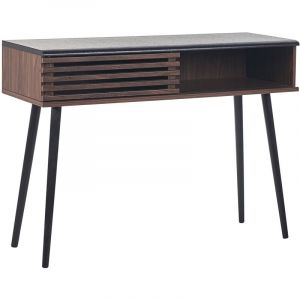 Beliani Table Console Rustique à Porte Coulissante Latté Bois Foncé 2 Compartiments Perth
