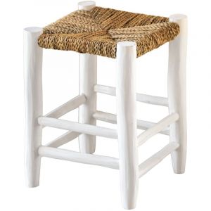 Home maison Tabouret Marocain blanc en bois Blanc 40x30x30 cm