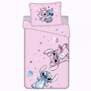 DISNEY Stitch Rose RÉVERSIBLE parure de lit enfant en coton avec fermeture éclair 100 % COTON 140x200 cm + 70x90 cm OEKO-TEX