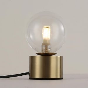Lampe de table avec globe en verre et base G9, dor&eacute;e 15cm