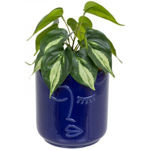 Atmosphera Plante verte artificielle dans pot en céramique Bleu Navy H 30 cm