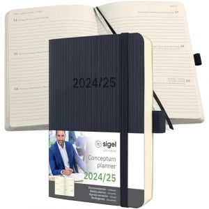 Sigel C2507 Agenda semainier 2024/2025, A6, couverture souple, noir - Conceptum