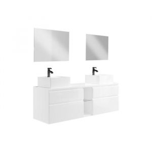 Meuble de salle de bain suspendu avec double vasque et miroirs - Blanc - L150 cm - MAGDALENA II