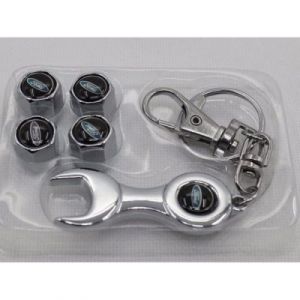Bouchon de valve de roue (x4)+ porte cle ford logo bleu