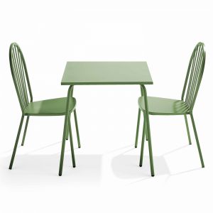 Oviala Ensemble table de jardin bistrot et 2 chaises en acier vert cactus