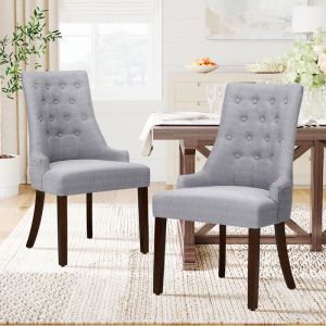 Chaise-Lot de 2 chaises de salle à manger– Chaises latérales en tissu avec boutons capitonnés, chaises de salon pour la maison ou la cuisine-gris
