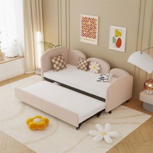 Lit gigogne 2x90x200cm - canapé-lit avec sommier à lattes, sans matelas - en velours rose