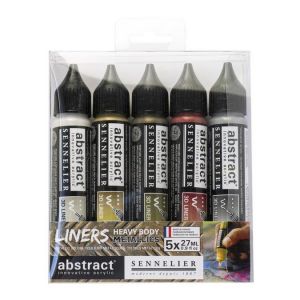 Sennelier Peinture acrylique Abstract liner 5 x 27 ml Couleurs métalliques