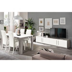 Ensemble Salon S&eacute;jour Blanc et Marbre Meuble TV + Table 160cm - CLARK - ALTOBUY
