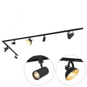 Qazqa Système sur rail monophasé avec 6 spots noir orientable - Magnax Jeana