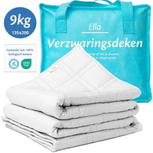 Ella Couverture lest&eacute;e 9 kg - Couverture en coton OEKO-TEX 135 x 200cm - Couverture lest&eacute;e - Blanc