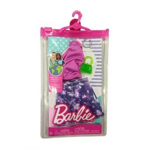 Mattel Fashion Pack - HJT19 - Ensemble tenue de v&ecirc;tements pour poup&eacute;e - Haut &agrave; &eacute;paule, jupe, collier et sac &agrave; main