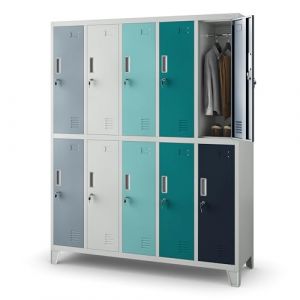 Armoire sociale 10 portes BARTEK, 1360 x 1720 x 450 mm, gris/multicolore - multicolor