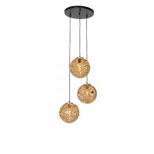 Qazqa Maro - Suspension Art Deco - 3 lumi&egrave;re - &Oslash; 41 cm - Dor&eacute;/Laiton - Art Deco - &Eacute;clairage int&eacute;rieur - Salon I Chambre I Cuisine I Salle &agrave; manger
