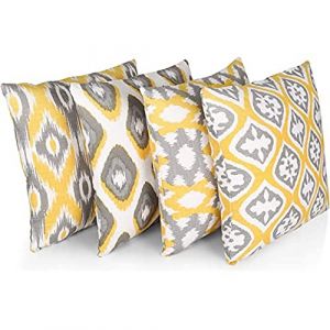 Penguin Home 3443 Lot de 4 Housses de Coussin carrées décoratives Double Face 100% Coton avec Fermeture éclair Invisible 45 x 45 x 1 cm, Jaune, 45 X45 X1 cm