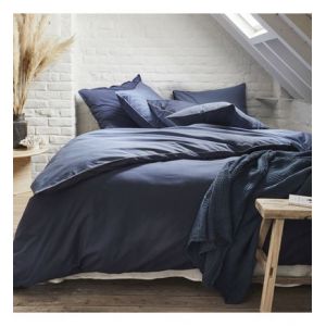 Essix Housse de Couette en Coton Bicolore, Bons Jours, Nocturne/Denim, 140x200 cm