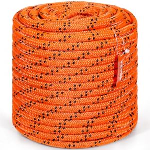 Corde Polyester Double Tress&eacute;-VEVOR-Escalade-19 mm x 6706 m-24 Brins-R&eacute;sistance 8896 kN-Randonn&eacute;eSauvetage-Orange/Noir