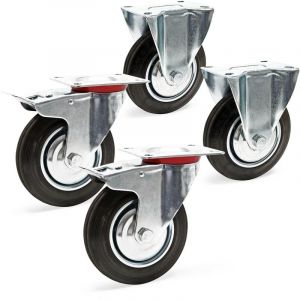 wiltec Kit 4x Roulette – 2x Pivotantes double arrêt et 2x Fixes – Diamètre 160 mm – Capacité 130 kg/roue – Charge lourde, Caoutchouc plein Transport Meuble
