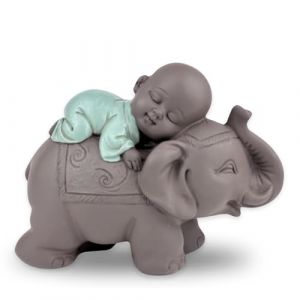 Zen Light Statue Bouddha Bonze Dormant sur &Eacute;l&eacute;phant - atmosph&egrave;re Zen dans Votre Espace sacr&eacute; - Magnifique Figurine Porte-Bonheur- id&eacute;e Cadeaux Toute g&eacute;n&eacute;ration -H 9.5 cm &ndash; Zen&rsquo;Light