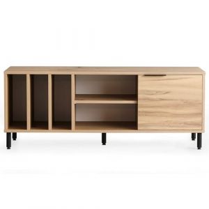 Cotecosy Support TV Industriel - Couleur ch&ecirc;ne - 140 cm de Large - 55 cm de Hauteur - 40 cm de Profondeur - Panneau de Particules 100% m&eacute;lamine, Pieds en m&eacute;tal, &eacute;tag&egrave;res Multiples - Design &eacute;l&eacute;gant et