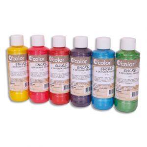 O Color Flacons - 250ml d'encre à dessiner nacrée - couleurs assorties - lot de 6