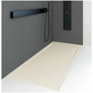 Stano Receveur de douche 70 x 140 cm extra plat QUORE en r&eacute;sine surface ardois&eacute;e sable - Beige