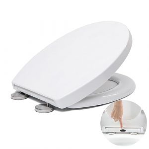 Abattant WC à fermeture amortie avec libération rapide pour un nettoyage facile, siège de toilette standard ovale, fixation par le haut, siège de toilette universel, anti-claquement, blanc