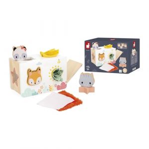 Janod Jouet en Bois Bo&icirc;te &agrave; Mouchoirs B&eacute;b&eacute; D&egrave;s 12 Mois - 4 Pi&egrave;ces &agrave; Encastrer + 4 Mouchoirs aux Textures Vari&eacute;es - Bo&icirc;te &agrave; Forme Bo&icirc;te &agrave; Encastrer - D&egrave;s 12 Mois