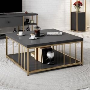 Menzzo Les Tendances - Table basse carrée anthracite et métal doré Tonya 90cm
